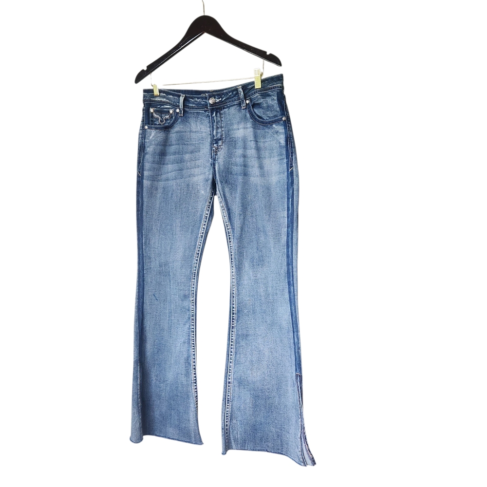 Grace in LA Women's Easy Fit Flare Jeans SPLIT BOTTOM Denim Size 31 Hippie Boho